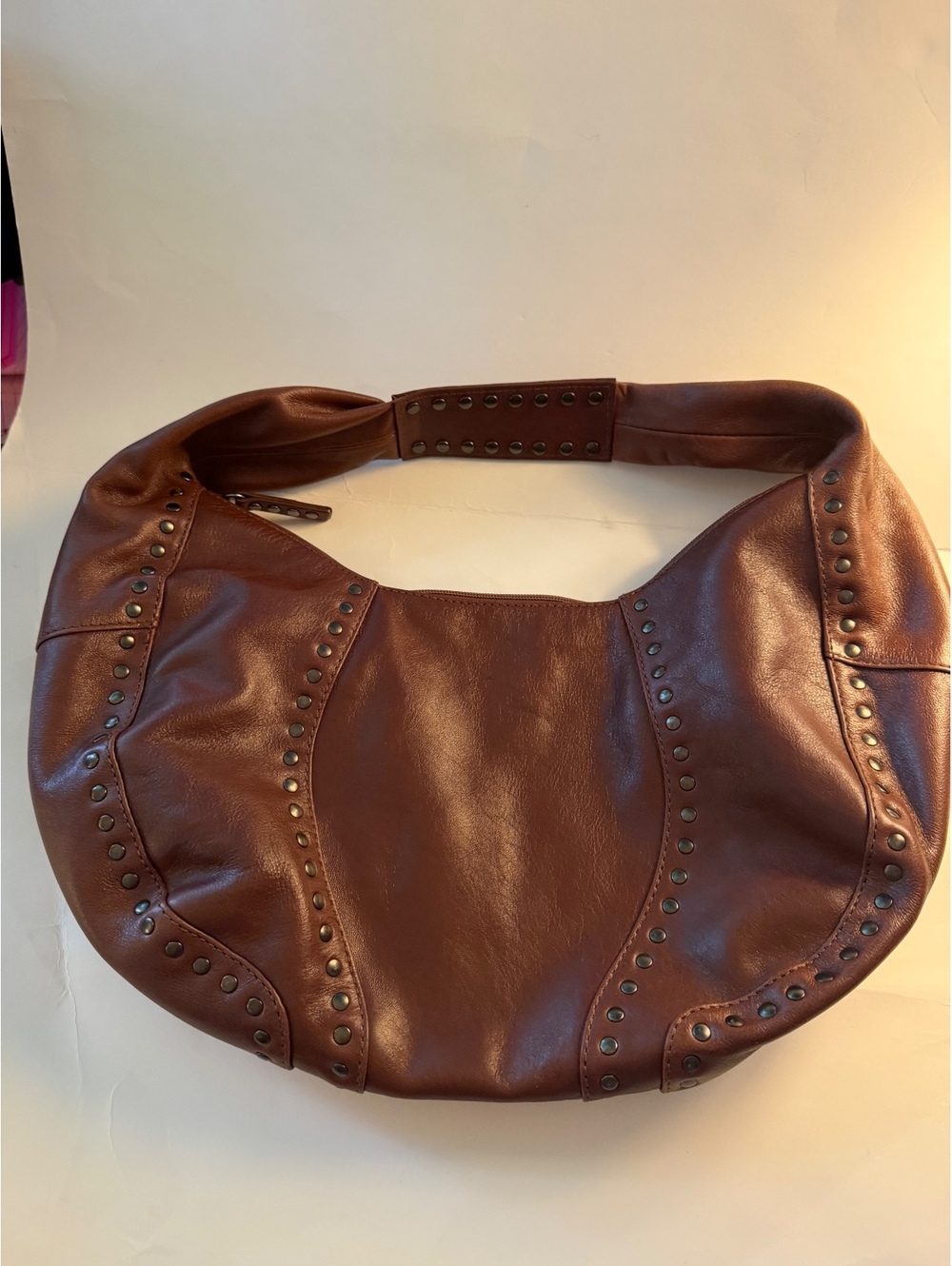 Naturalizer Brown Leather Studded Hobo Bag Y2K Boho Made Brazil 15" Purse